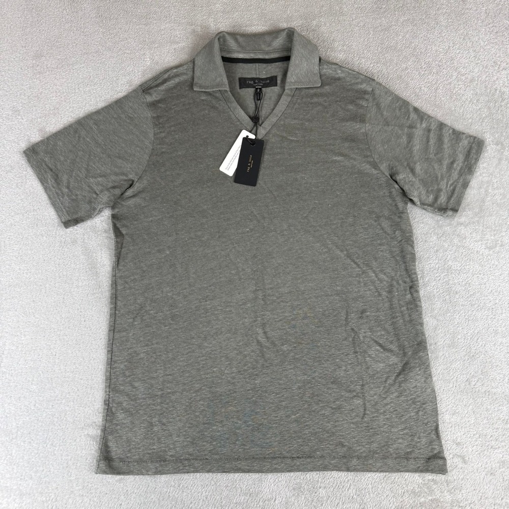 Rag & Bone Linen Classic Johnny Polo Shirt Mens Small Pavement Gray $238 New NWT